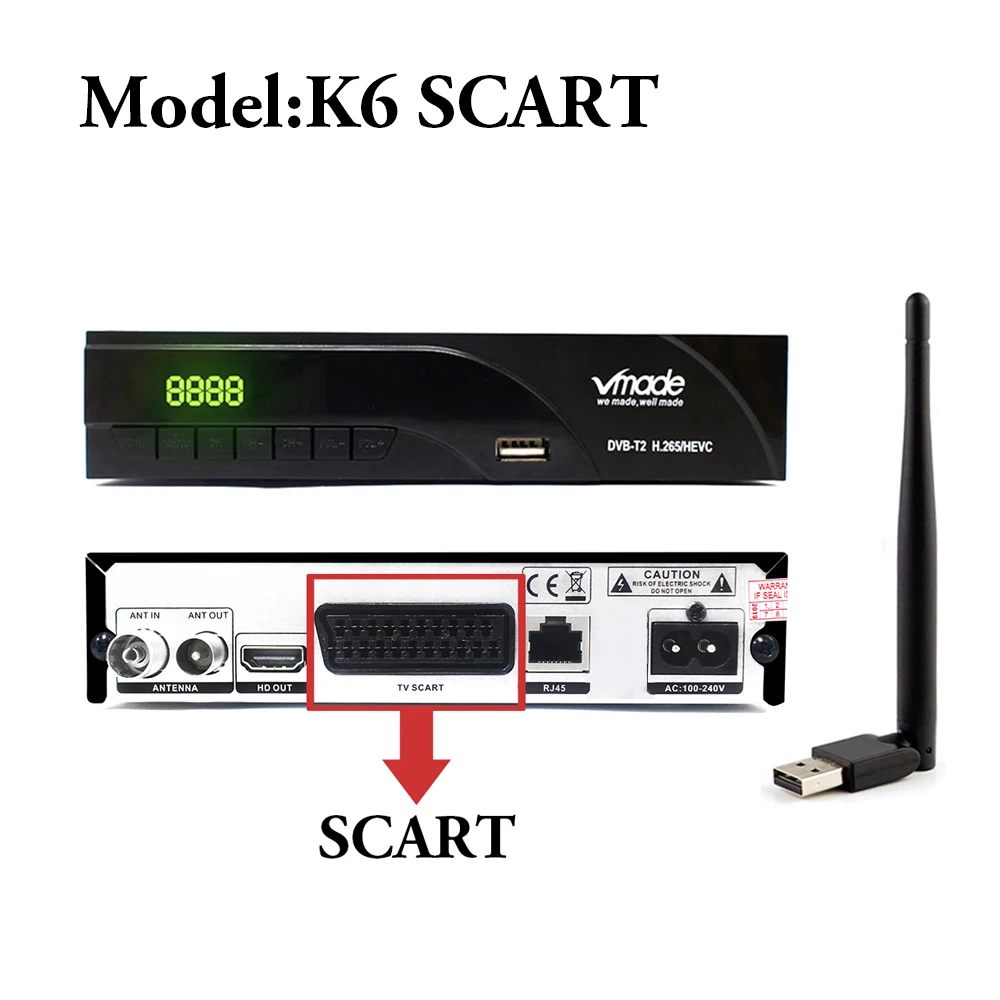 K6 Scart WIFI Vmade DVB-T2 HD цифровой эфирный приемник H.265/HEVC DVB T2 ТВ тюнер Поддержка RJ45 LAN AC3 аудио Лидер продаж Европа телеприставка - Цвет: K6 Scart WIFI