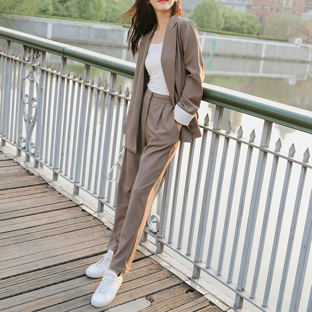 

Женский костюм с блейзером, повседневный деловой костюм из 2 предметов в Корейском стиле, классический Формальные Пиджаки Костюмы