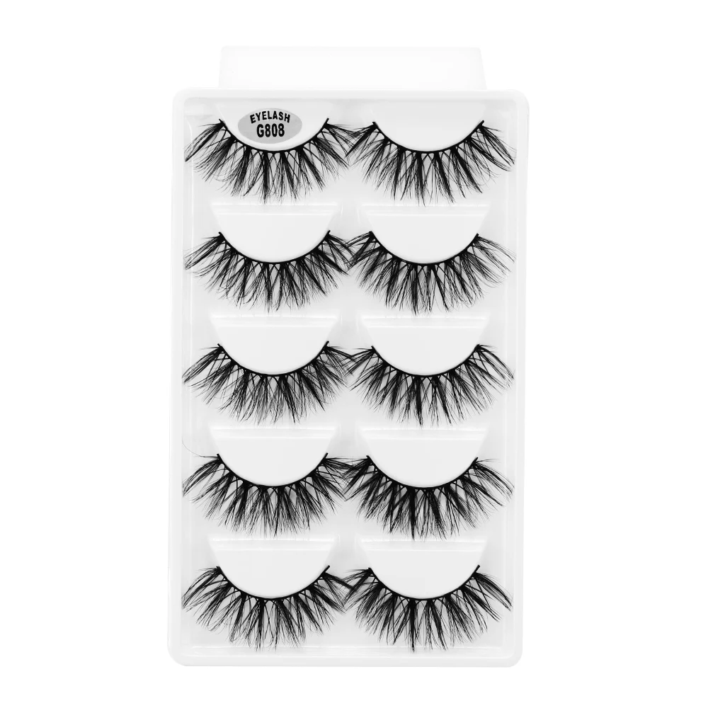 LEKGAVD 5 пар Wispies Fluffies драма ручная работа безжалостные ресницы 6D искусственные норковые волосы Накладные ресницы для наращивания Красота Макияж - Цвет: G808