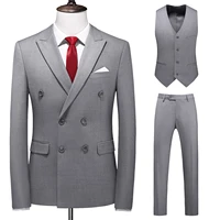 three pieces mens suit double breasted solid business formal wedding classical clothing dress slim fit tuxedo vest jacket pants