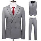 Мужской костюм из трех предметов, двубортный однотонный деловой формальный классический костюм для свадьбы, приталенный смокинг, жилет, пиджак, брюки