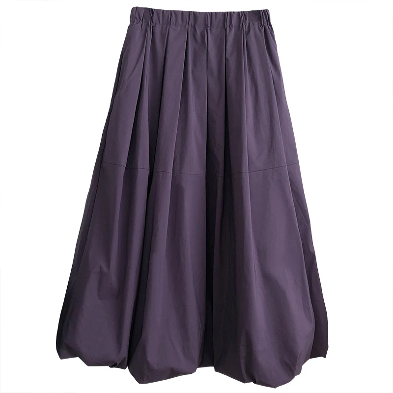 

Skirt Women Fashion Tide New Spring Autumn 2021 High Elastic Waist Purple white Pleated Temperament Half-body