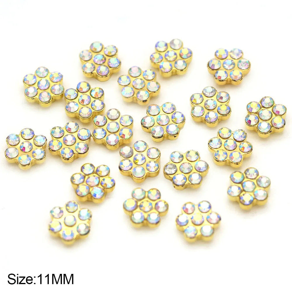 50 шт. стразы с цветами Пластиковая Золотая основа плоским основанием для