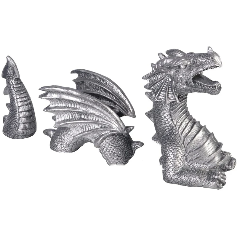 

3-Section Realistic Gothic Dragon Statues Outdoor Garden Decoration Fantasy Animal Resin Sculpture Landscaping Ornament