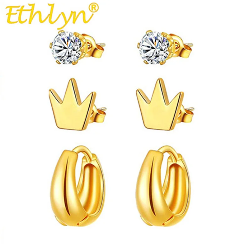 

Ethlyn 3 пар/упак. возможность комбинировать дизайн золото Цвет кубический циркон Корона серьги-гвоздики для девочек и женщин, подарки на день ...