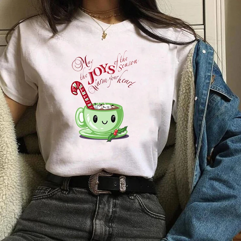 Женская модная Новогодняя одежда с принтом Merry Christmas женская футболка Kawaii футболка Camisas панк женские футболки