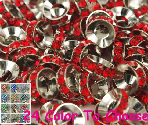 

ijklm9ift 10mm 100pcs/Lot Red Rhinestone Crystal Rondelle Spacer Beads,Rhodium Plated Big Hole European Beads