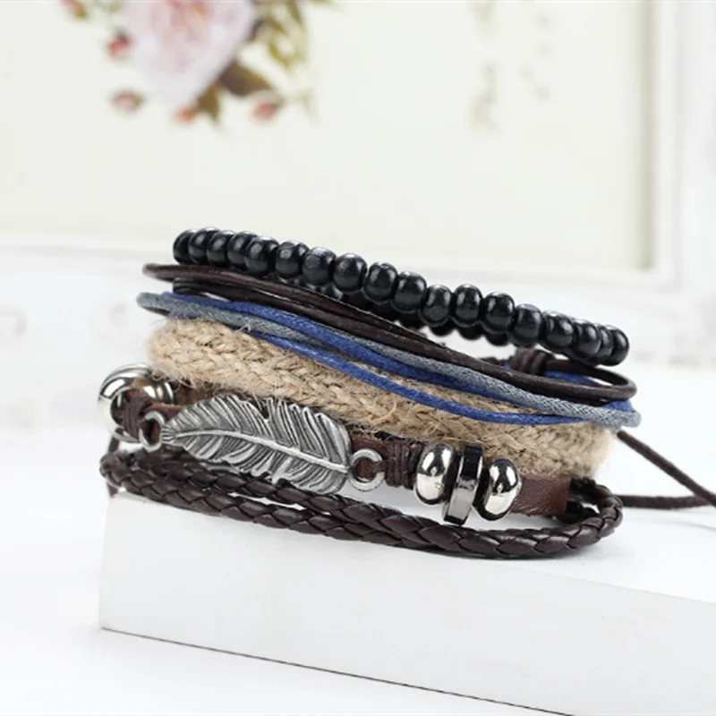 Бирюзовый Плетеный Перо искусственная кожа геометрический Браслет вечерние