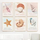 Детская Картина на холсте, морская звезда, ракушки, океан