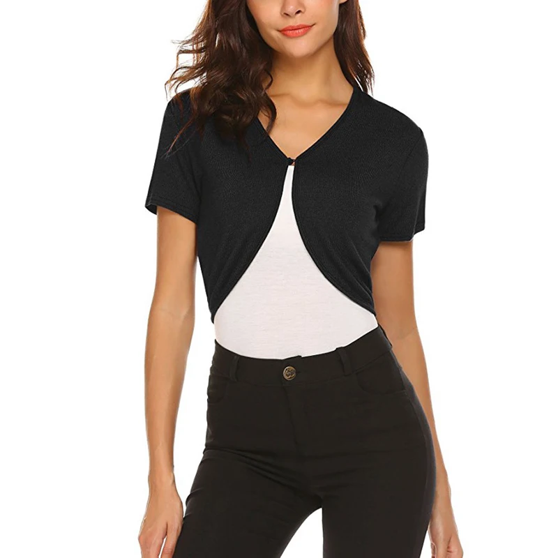 Новые летние однотонные Вязаные Рубашки накидки для женщин короткий рукав