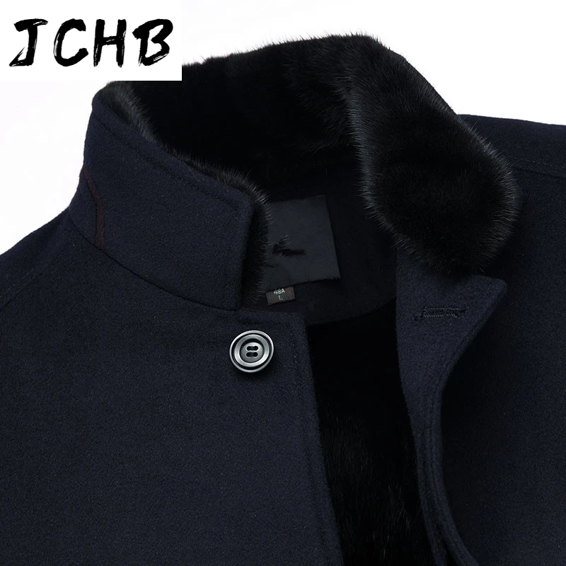 

Winter JCHB Jacket Men Natural Mink Fur Coat Natural Wool Coat Mink Fur Collar Long Jacket Cashmere Clothes M17D900171 MY772