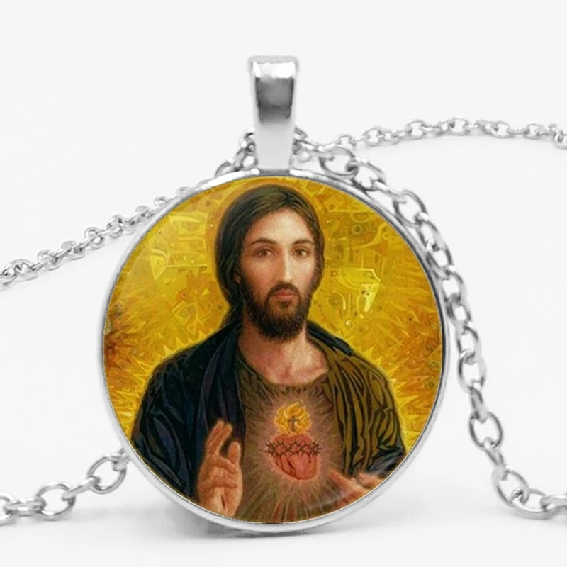 hot sacred heart of jesus for girls wholesale luxury brand jewelry glass cabochon choker angel wings pendant necklace jewelry free global shipping