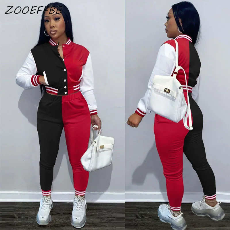 

ZOOEFFBB Two Piece Set Sweatsuits for Women 2022 Spring Clothes Baseball Uniform Varsity Jacket and Pant Tracksuit Matching Sets