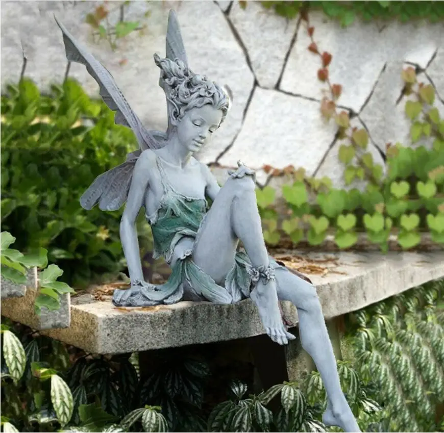 

Flower fairy angel wing resin ornament Gardening Office decoration Home living room ornaments crafts 2 pieces