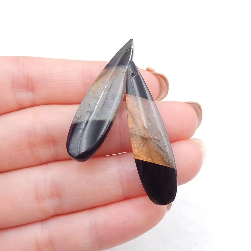 Модные женские серьги из натурального Лабрадорита С обсидианом Intarsia подарок на