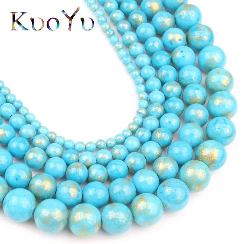 Натуральный голубой камень золотые Нефы круглые свободные распорные бусины для
