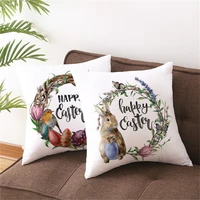 happy easter words pillows case cute rabbit cushion cover wreath printed throw pillowcase for home sofa window seat decorations