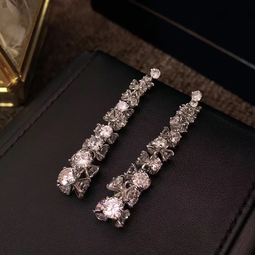 Модные длинные висячие серьги с бантом из циркония ААА цветком S925 для женщин