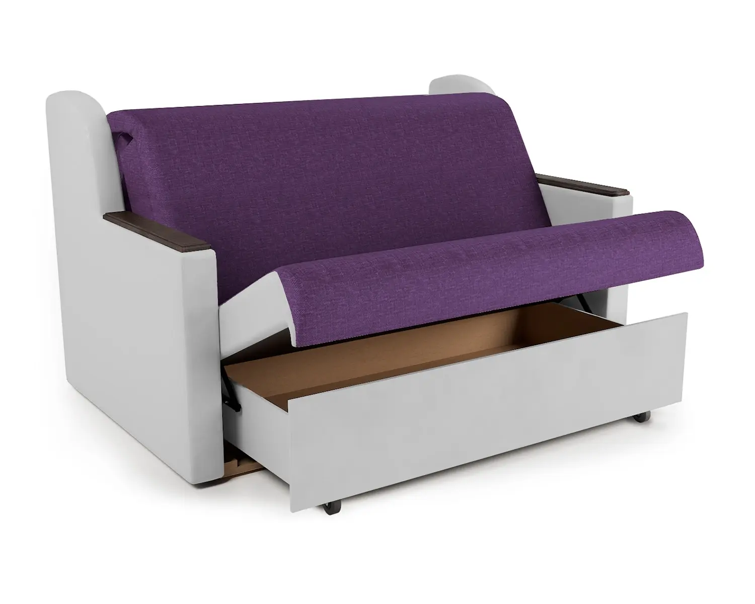 Диван аккордеон Аккорд Д 140 фиолетовая рогожка и экокожа белая | Мебель