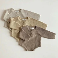 2020 autumn new toddler baby boys girls knitted bodysuit infant jumpsuit knitwear outfits newborn baby sweater and baby knit hat