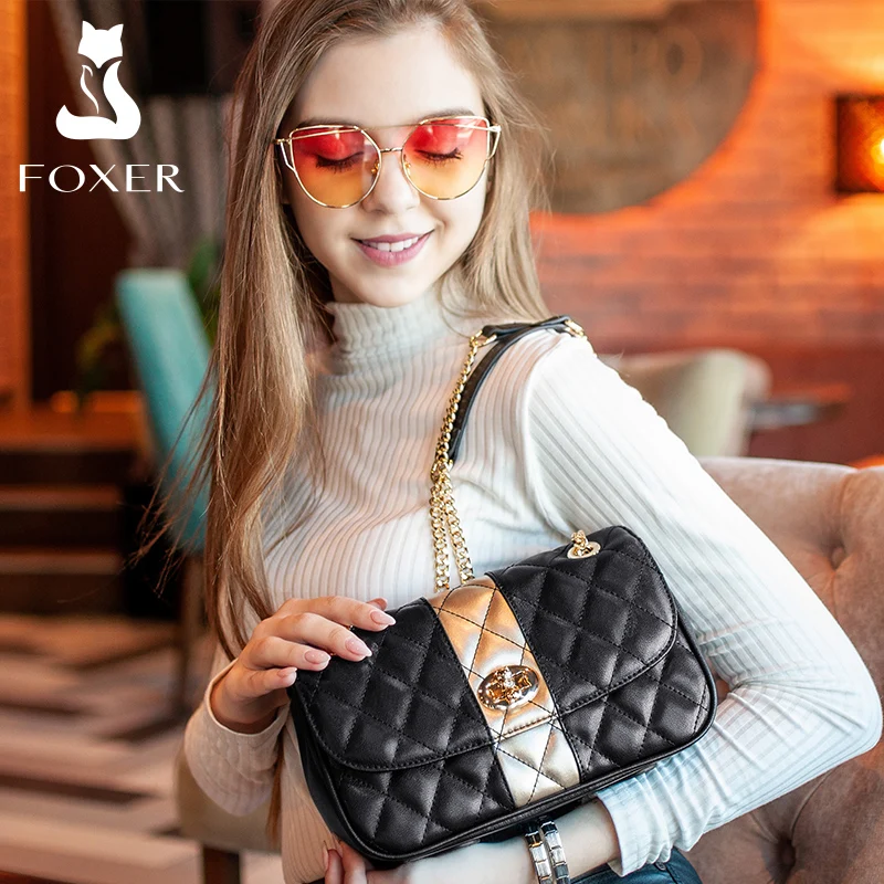 Оригинальная модная женская сумка FOXER через плечо из коровьей кожи Женская