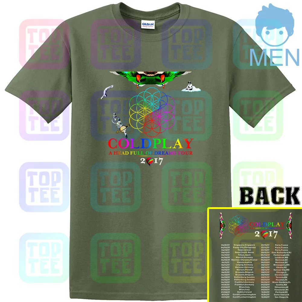 Армейский зеленый Редкая! 69299-Coldplay Тур г. футболка Размеры S-3XL - Цвет: Армейский зеленый