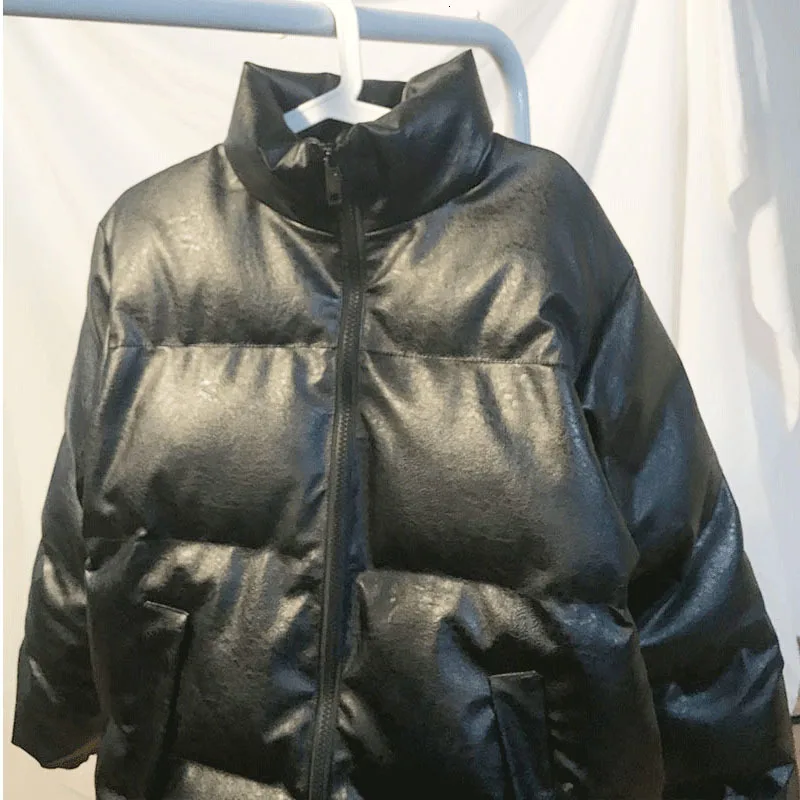 Winter Thick Leather Jacket Men's Warm Parka Men Fashion Collar Locomotive Leather Coat Man Streetwear Hip Hop Collar Coat Mens - Color: black