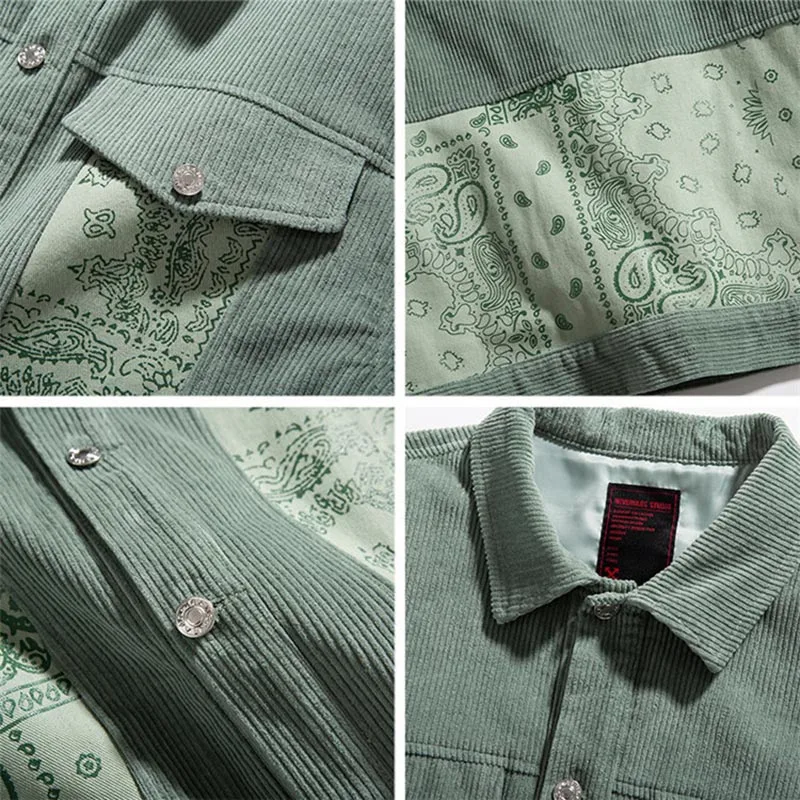 

SEVEYFAN Men's Jacket Creative Cashew Flower Patchwork Youth Men's Loose Casual Personality Fashion Coat