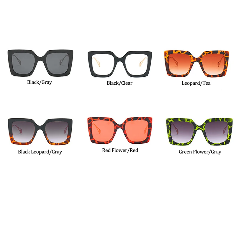 

Square Black Glasses Frame Women New Trend Luxury Brand Gradient Sunglasses Female Retro Leopard Metal Glasses Eyewear