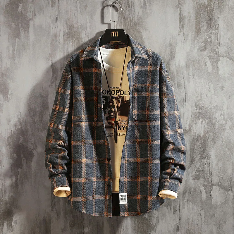 

Модный комплект в клетку на пуговицах с длинными рукавами рубашки для мужчин старинные негабаритные высокого качества Camisa социальная Masculina...