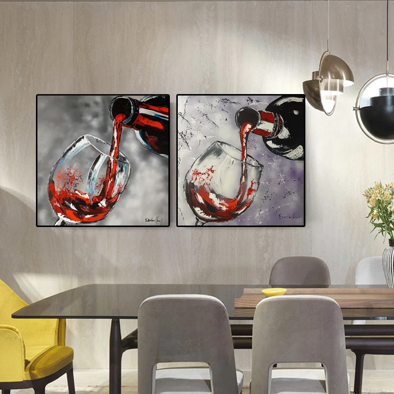 

World Famous Oil Posters Red Wine Glass Canvas Painting Modern Wall Art Prints Picture Mural for Restaurant House Decor Cuadros