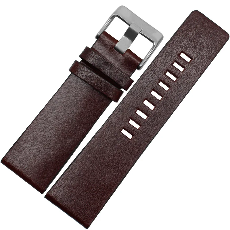 dark brown silver Браслет из натуральной кожи для наручных часов 22 24 26 28 30 мм наручные часы для дизеля DZ7313 | DZ7322 | DZ7257 ремешок для часов - Цвет ремешка: dark brown silver