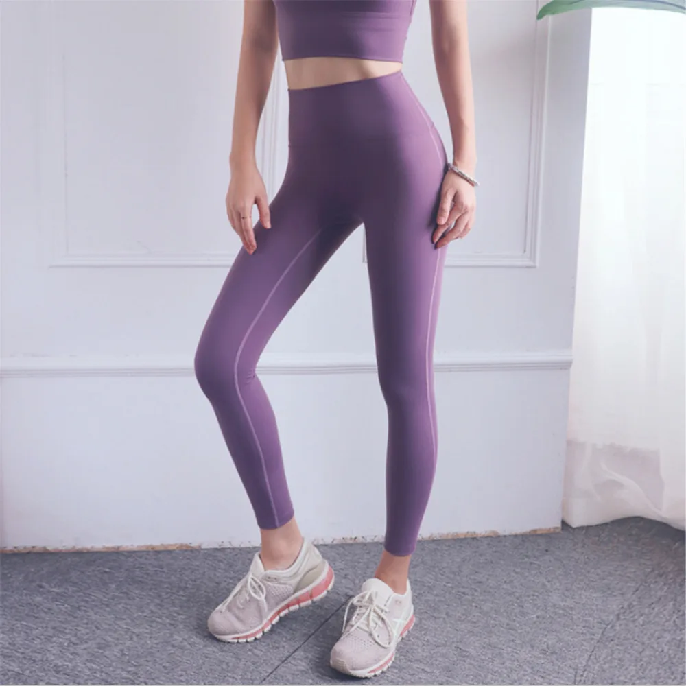 

Женские Бесшовные штаны для йоги, спортивные фиолетовые леггинсы для фитнеса с высокой талией, утягивающие живот, спортивная одежда для бег...
