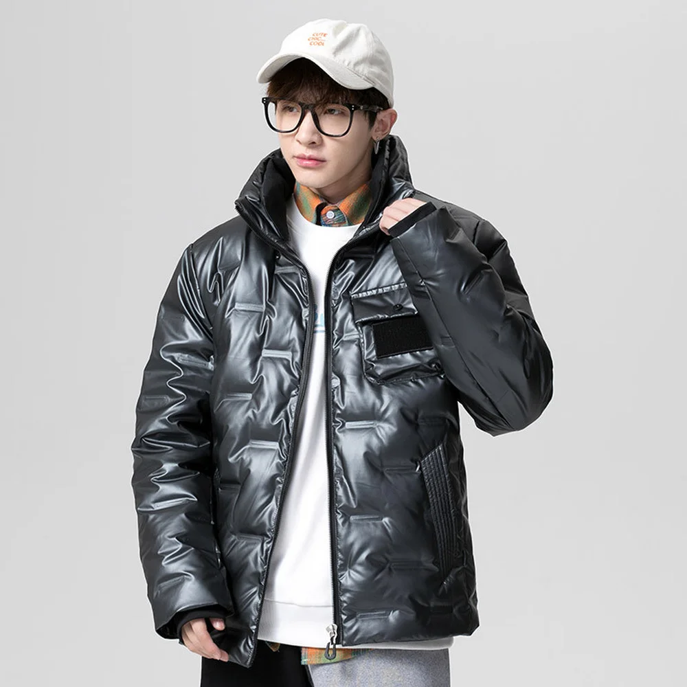 Covrlge Winter Men's Down Jacket Stand-up Collar Loose Warm Personality Tide Brand Metallic Luster Down Jacket Coat Male MWM131