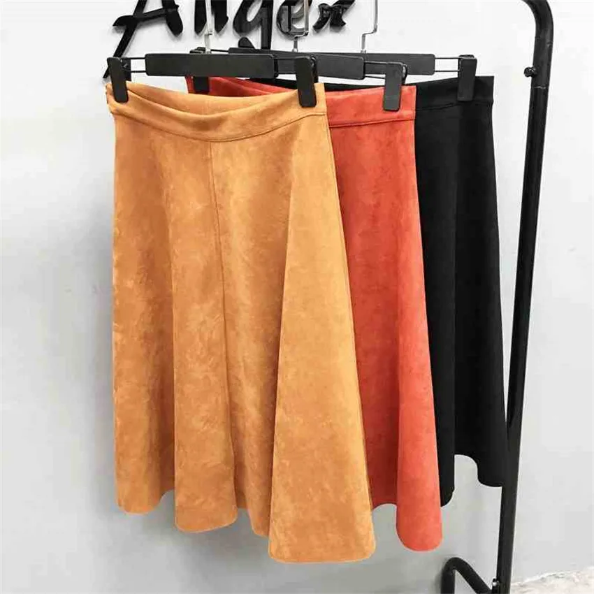 Женская винтажная замшевая юбка длинная Плиссированная миди с завышенной талией