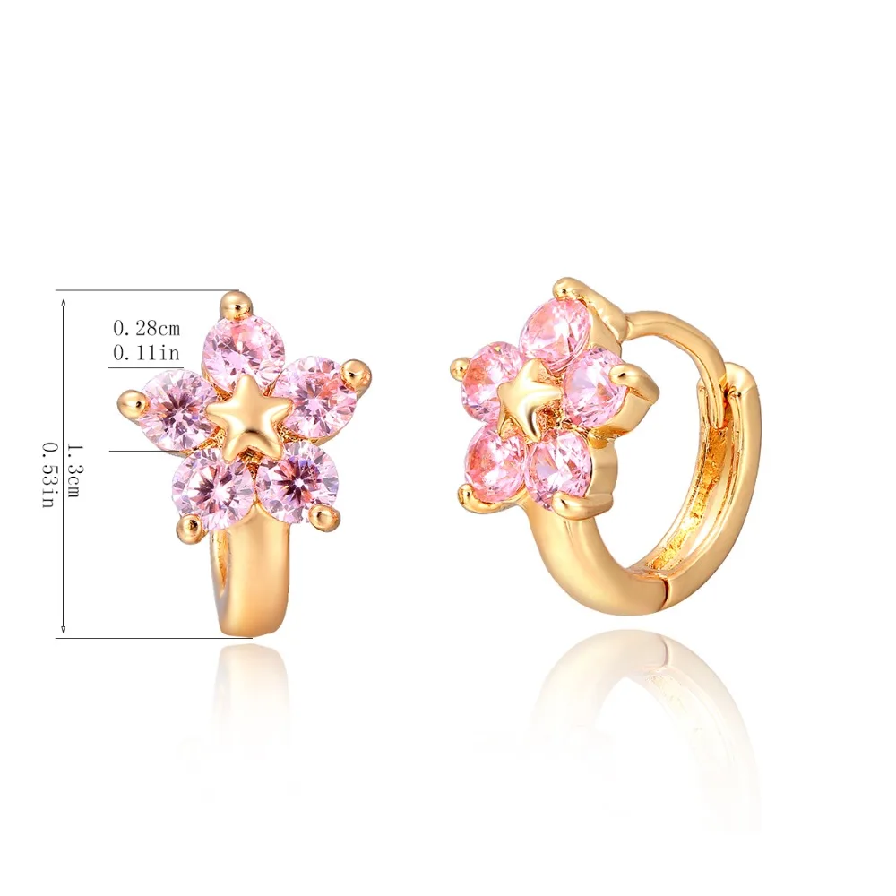 Милые серьги-кольца с пятиконечными Розовыми Фианитами маленькие круглые петли