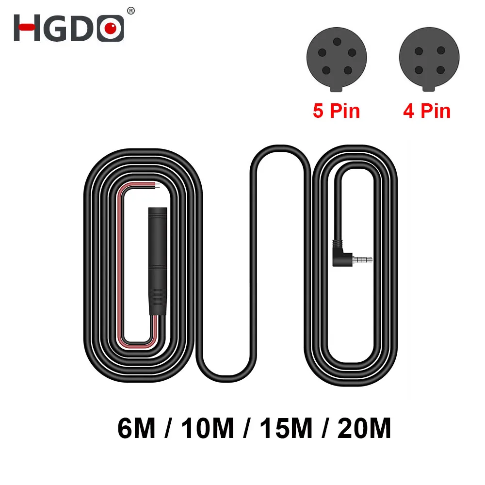 HGDO, 12 и 24V 6 м/10 м/15 м/20 м 4pin/5pin 2,5 мм Джек RCA видео удлинитель кабеля для заднего вида Камера провода DVR Камера кабель