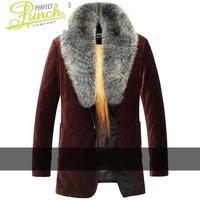 leather genuine jacket men clothing gold mink velvet parkas warm real fox fur collar winter coat male chaqueta lxr348