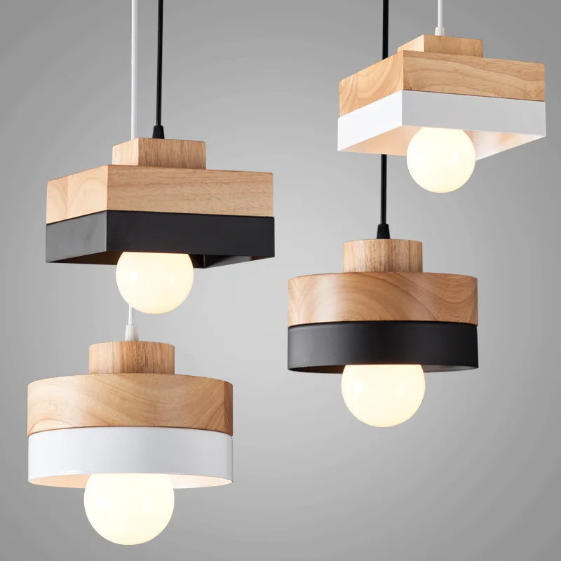 

Modern Minimalist Creative Wood Wrought Iron Led Chandelier Bar Round Square Dining Chandelier Bedroom Lighting Lamps