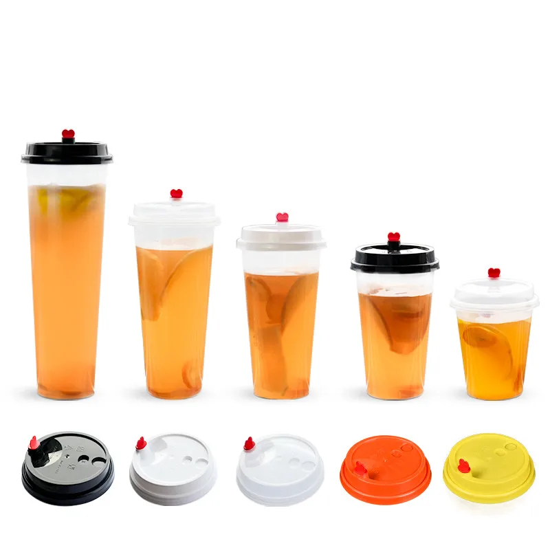 

50pcs 90 caliber disposable plastic milk tea cup high transparent pp injection thick drink juice takeaway packaging cup with lid