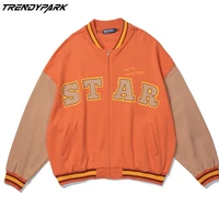 mens jacket baseball uniform embroidery fleece cotton fabric harajuku hip hop streetwear casual oversized fashion orange coat