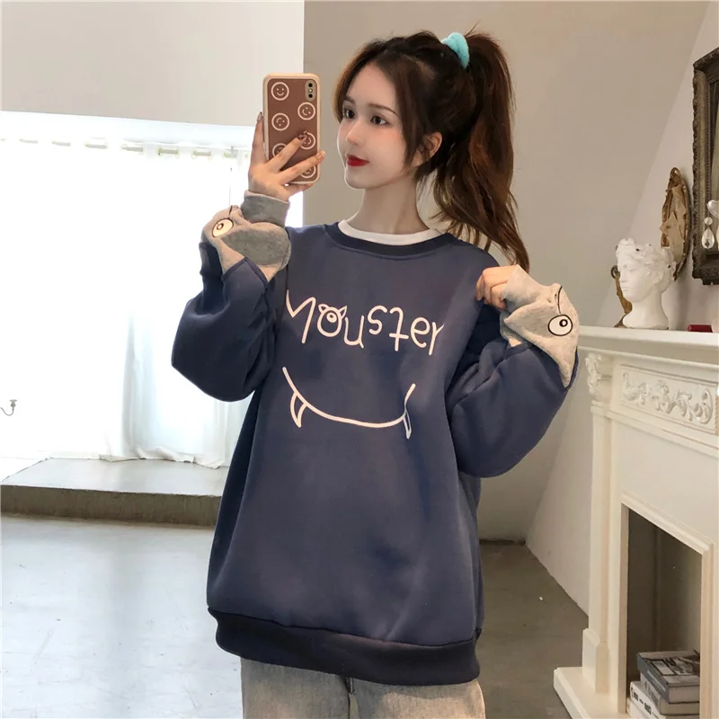 Женская толстовка с капюшоном свитер на осень новинка 2021 топ свободного покроя