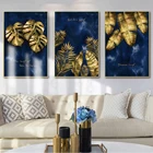 Роскошные настенные художественные плакаты с золотыми листьями, принты картины на холсте, синие декоративные настенные художественные рисунки для гостиной, домашний декор