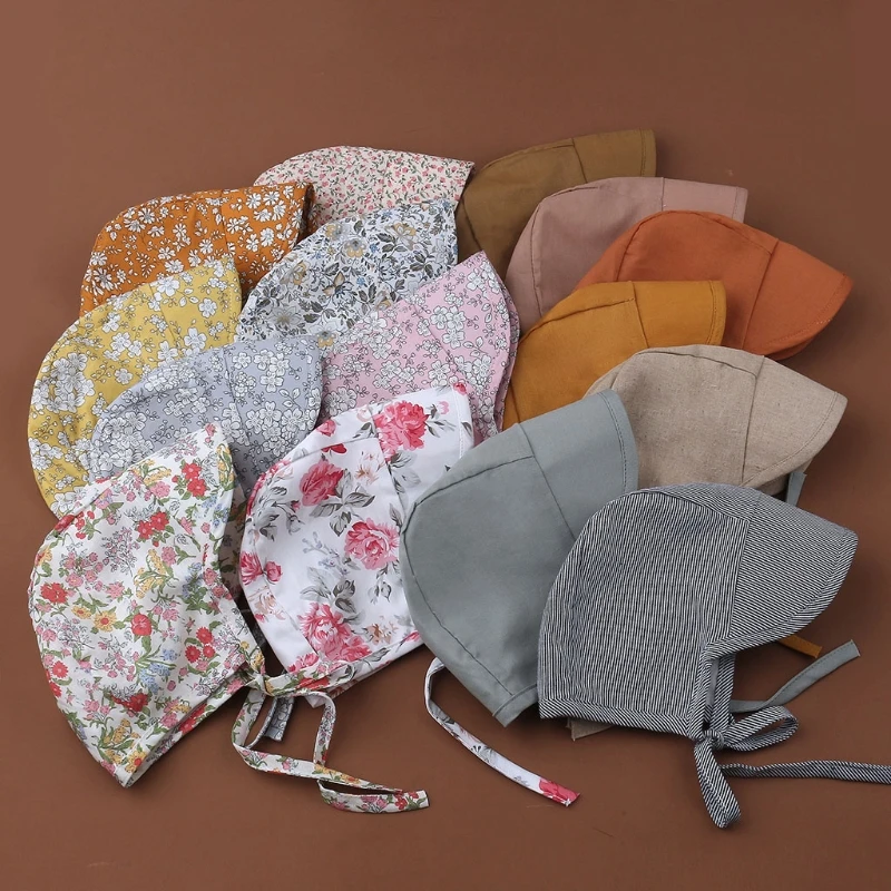 

Summer Spring Baby Cotton Floral Printing Sun Hat Infants Wide Brimmed Bonnet Outdoor UV Protection Beach Bucket Cap