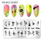 Трафареты NICOLE DIARY для стемпинга, смешанные геометрические пластины с цветами, линиями цветов и листьев, дизайн ногтей, инструменты для печати