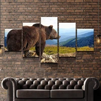 bear in the mountain 5 piece wall art canvas print hd print poster paintings oil painting living room home decor pictures