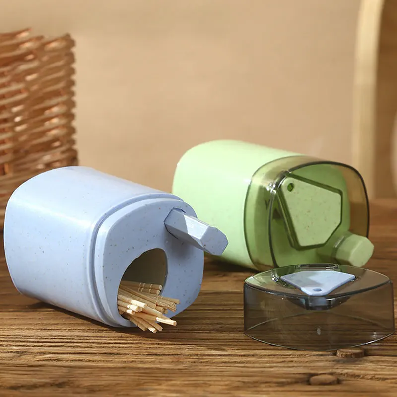 

1Pcs Automatic Toothpick Holder Container Wheat Straw Household Table Toothpick