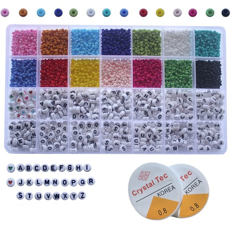 

5000pcs Beads Bracelet Making Kit 3mm Glass Seed Beads Friendship Bracelets Alphabet Letter Beads For Name Bracelets Jewelry