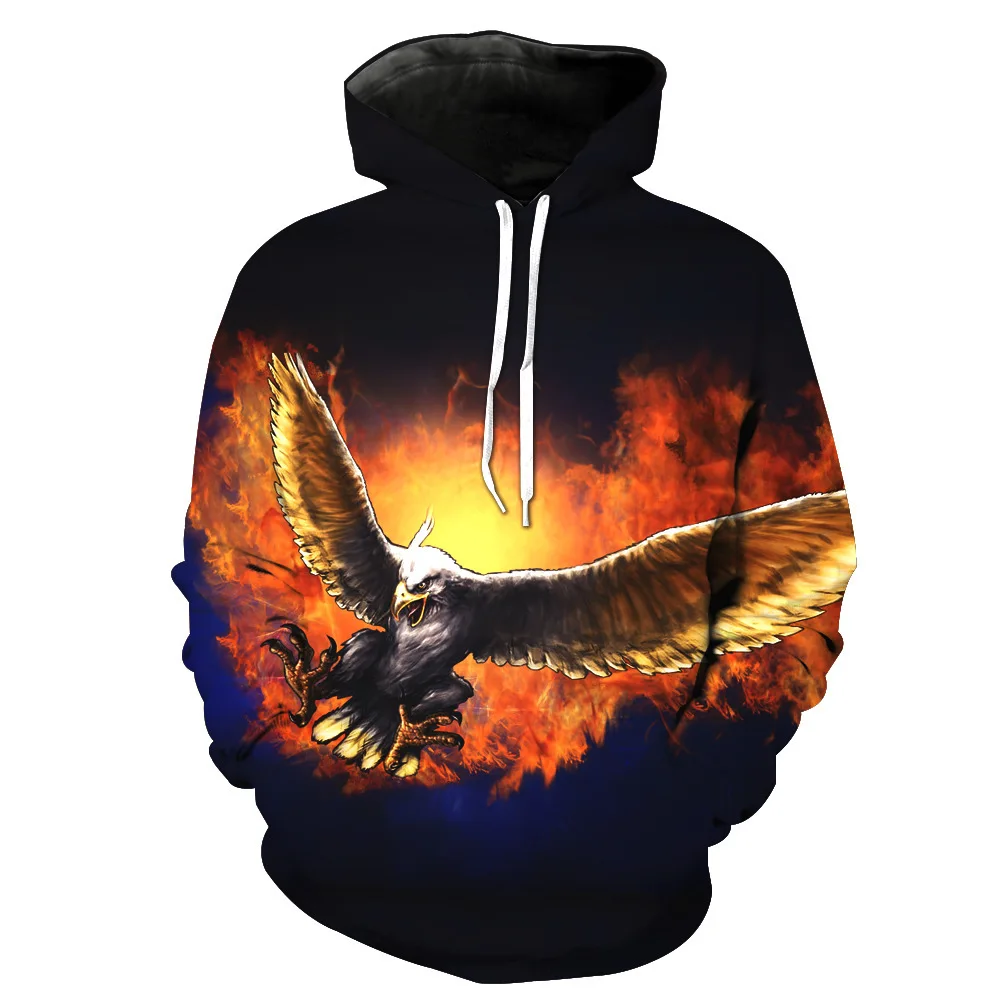 

CNUUIKOOEK Sweatshirts Men's 3D Flame Eagle Printed Hooded Pocket Pullover Hoody Hoodies