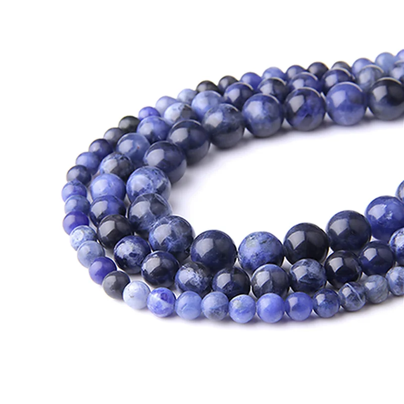 Sodalite Бусины Из Натурального флюорита, фиолетовые круглые бусины с драгоценным камнем, 4, 6, 8, 10, 12 мм, выберите размер для изготовления украшений, браслетов, аксессуаров - Цвет: Sodalite